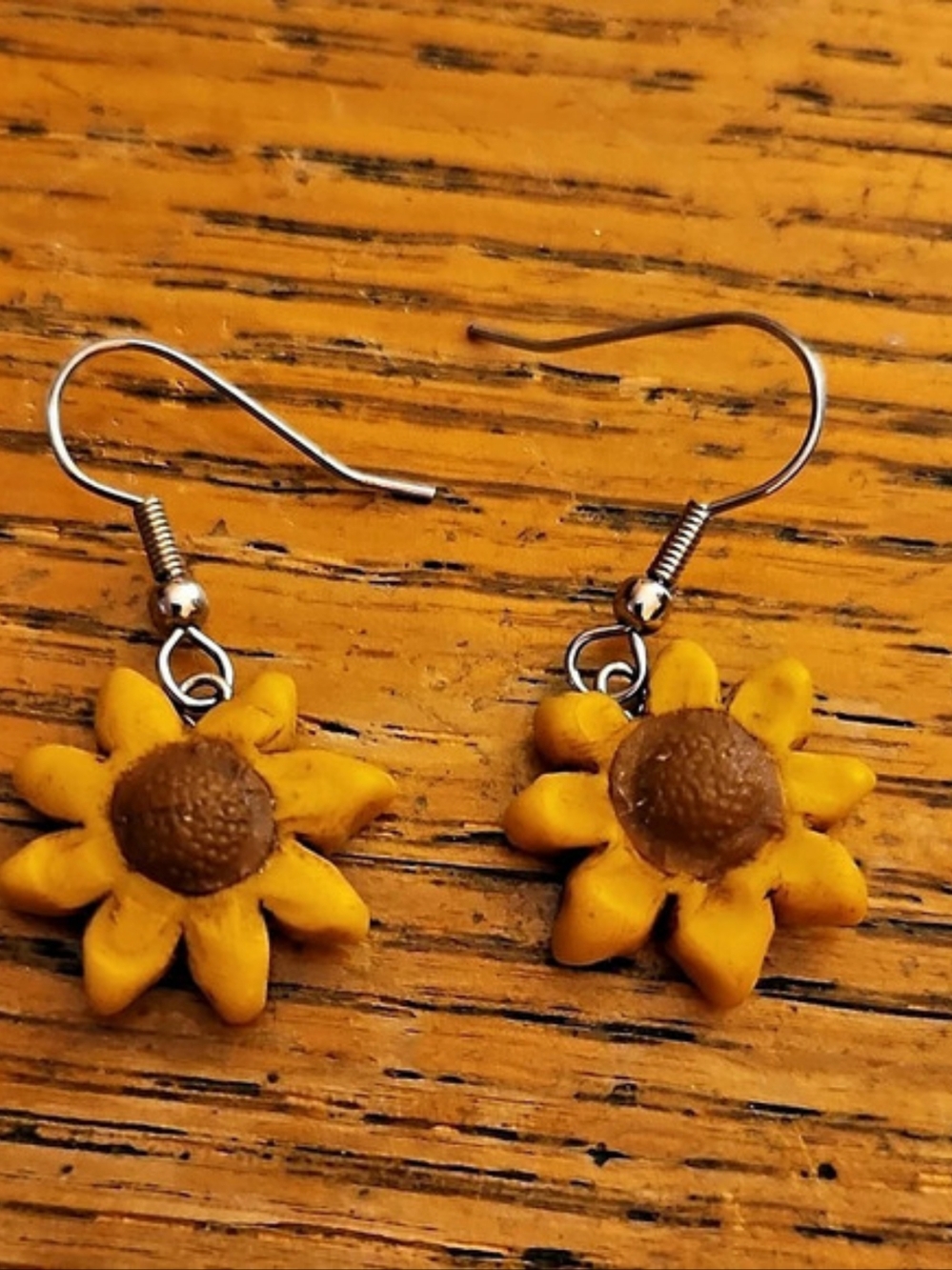 Sunflower Drop Earrings in Yellow & Brown